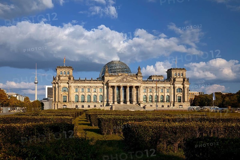 Reichstag, German Bundestag, Republic Square with Berlin TV Tower in the background, Berlin, Germany