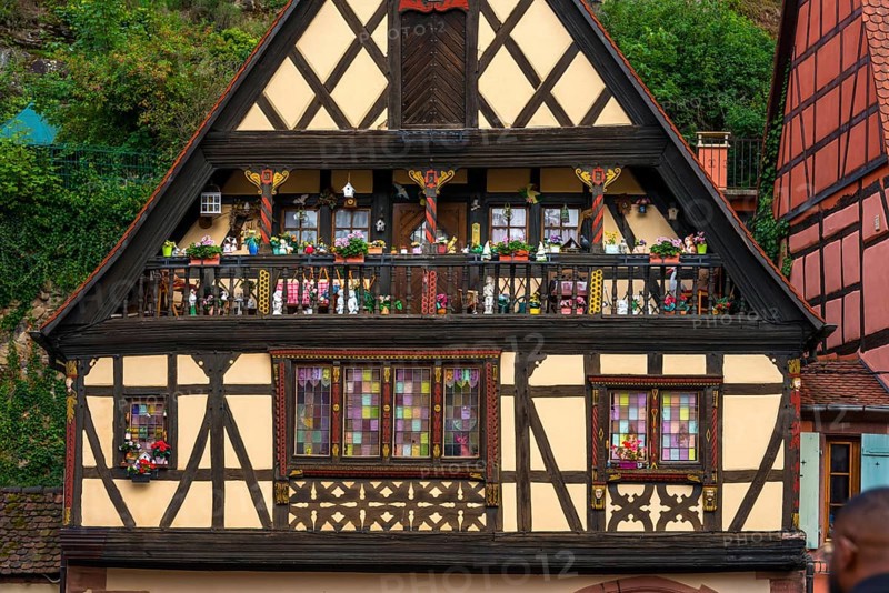 Decorated half-timbered house in the old town centre of Kaysersberg