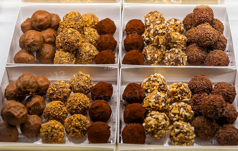 Typical chocolates from Alsace on display in a patisserie