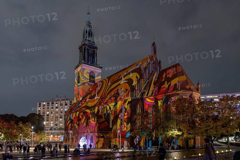 St. Marienkirche, 21st BERLIN FESTIVAL OF LIGHTS, motto Let's Shine Together, light installations, 9 October 2025, Berlin, Germany, < english> 21st BERLIN FESTIVAL OF LIGHTS, motto Let's Shine Together, light installations, October 9, 2025, Berlin, Germany