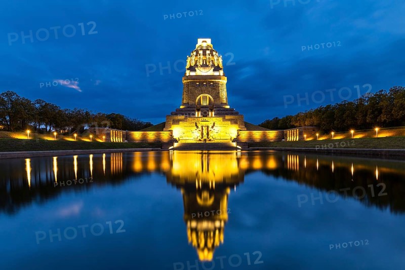 Monument to the Battle of the Nations, Lake of Tears, Blue Hour, Leipzig, Saxony, Germany