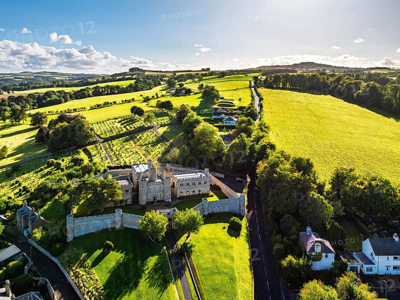 Jedburgh Castle from a drone, Jedburgh, Scottish Borders, Scotland, UK