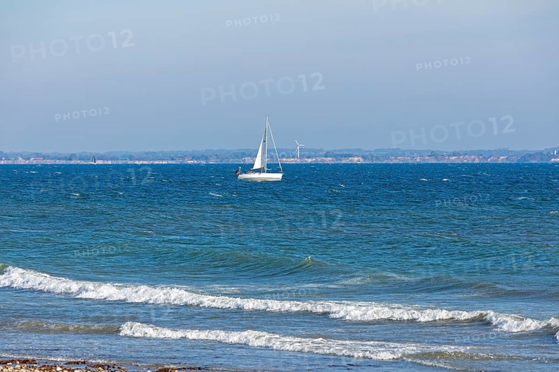 Sailboat, waves, swell, Baltic Sea, Geltinger Birk nature reserve, Nieby, Schleswig-Holstein, Germany
