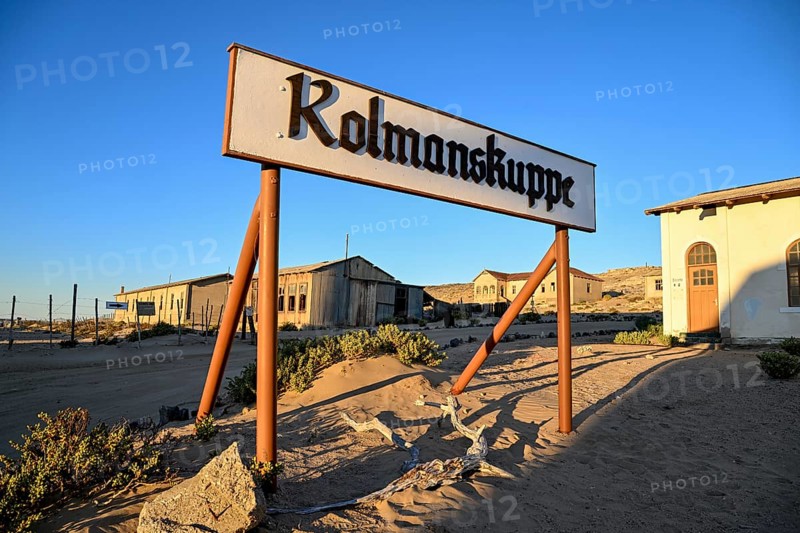 Sign Kolmanskuppe, Kolmanskuppe, near Lüderitz, Karas Region, Namibia