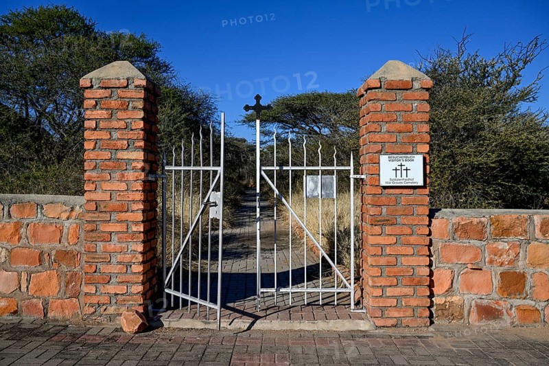 Entrance gate to the German military cemetery at Waterberg, Otjozondjupa region, Namibia