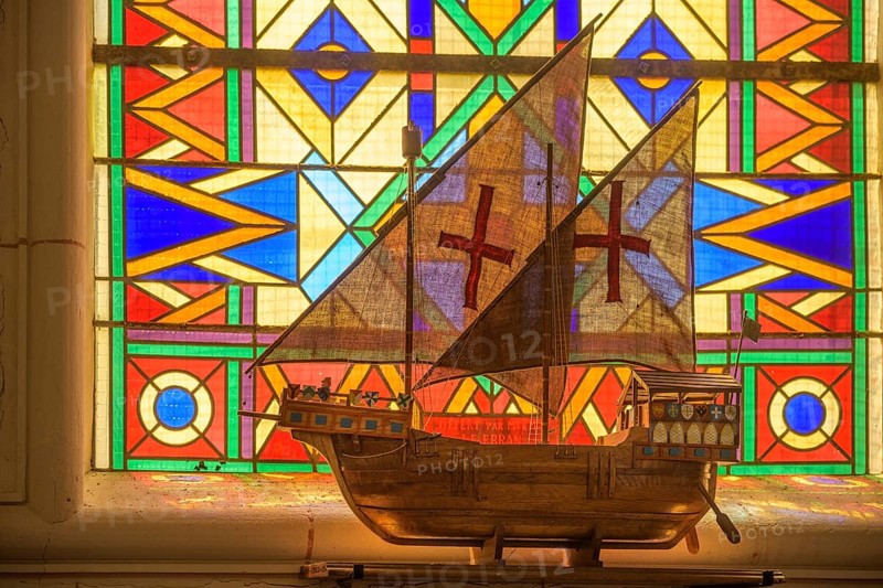 Sailing ship model in the church of Saint Martin, Yport, Département Seine-Maritime, France
