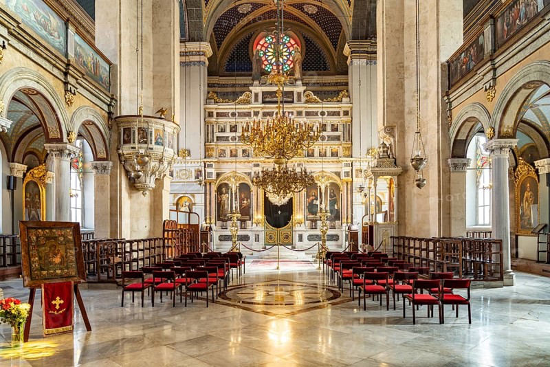 Interior of the Greek Orthodox Hagia Triada Church in Beyoglu, Istanbul, Turkey