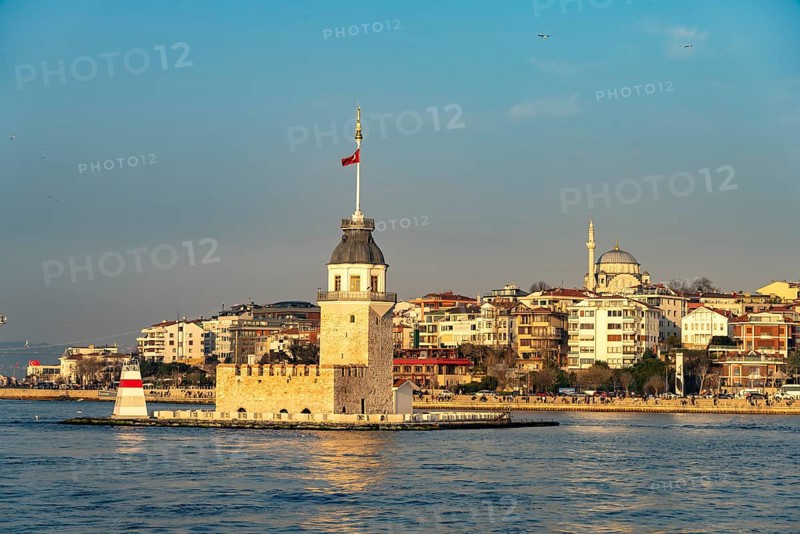 The Maiden Tower lighthouse, Leander Tower or Maiden Tower in front of the Üsküdar district, Istanbul, Turkey