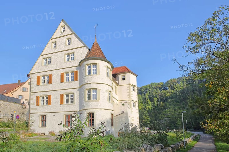 Historic castle built in 1669, villa with corner turrets, Haigerloch, Swabian Alb, Baden-Württemberg, Germany