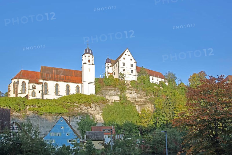 Castle and baroque castle church of St Trinitatis, Berg, Haigerloch, Swabian Alb, Baden-Württemberg, Germany