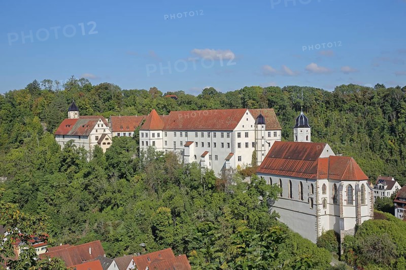 Castle and baroque castle church of St Trinitatis, Haigerloch, Swabian Alb, Baden-Württemberg, Germany