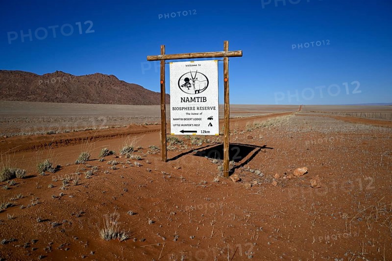 Namtib Biosphere Reserve sign on the D707, Tiras Mountains, Karas Region, Namibia
