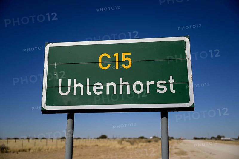 Road sign near Uhlenhorst, Hardap Region, Namibia