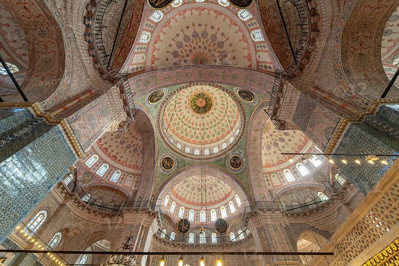 Interior and domes of the New Mosque Yeni Camii in Istanbul, Turkey
