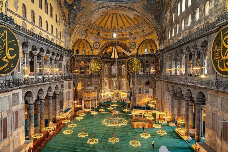 Today's Hagia Sophia mosque or Church of St Sophia, former Byzantine church and museum in Istanbul, Turkey