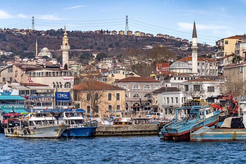 Harbour and mosques in Sariyer on the Bosporus near Istanbul, Turkey