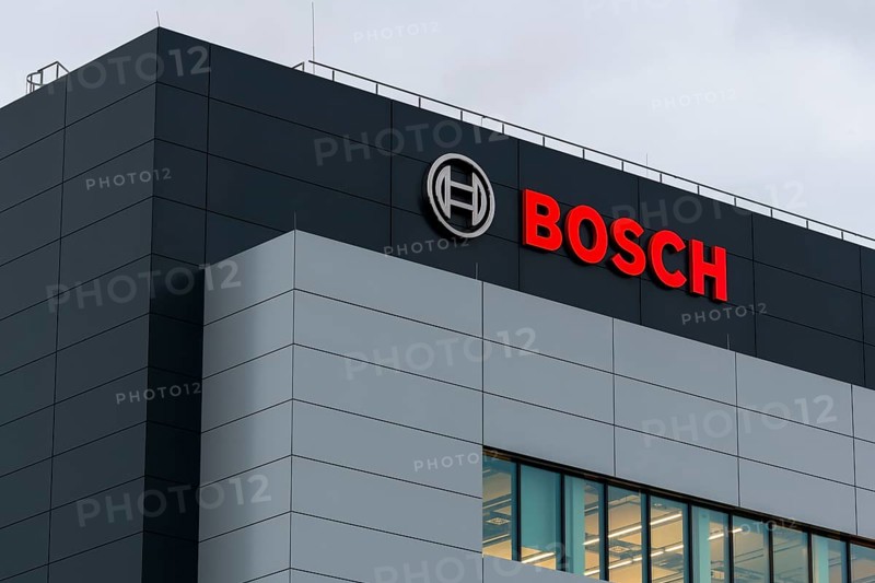 Modern company building with Bosch logo and grey, Austrian façade, Waiblingen, Baden-Württemberg, Germany