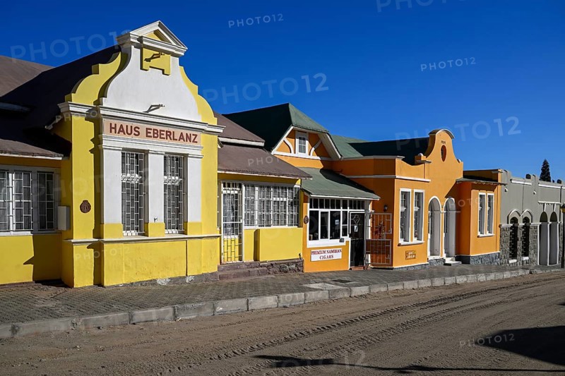 Colonial house facade of the Eberlanz House in Bergstraße, Lüderitz, Karas Region, Namibia
