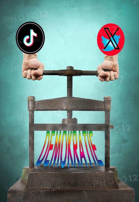 Symbolic image, asocial networks, X-Twitter, Elon Musk, TikTok, false reports, freedom, individuality, group, Donald Trump, vendetta, humanity, freedom of the press, journalism, journalists, politics, dissenters, fundamental rights and freedoms, basic law, constitution, against autocracy, democracy, form of government, freedom of opinion, future, security, dictatorship, oppression, arbitrariness, open life, Germany, Europe, USA, world
