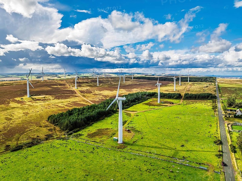 Wind Farm from a drone in southeast Scotland, UK