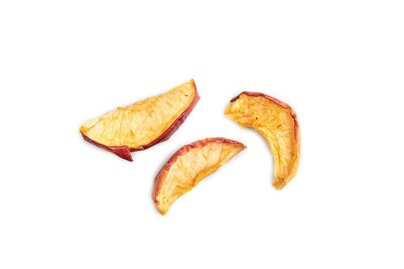 Dried Apples isolated on white background. Top view, close up, flat lay. healthy food, minimalism. sweet