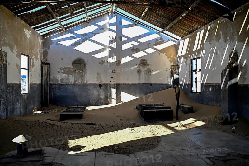 Altes Gebäude in Grillenthal, einst Versorgungsstation für Frischwasser, Innenaufnahme, Diamentensperrgebiet, bei Lüderitz, Region Karas, Namibia