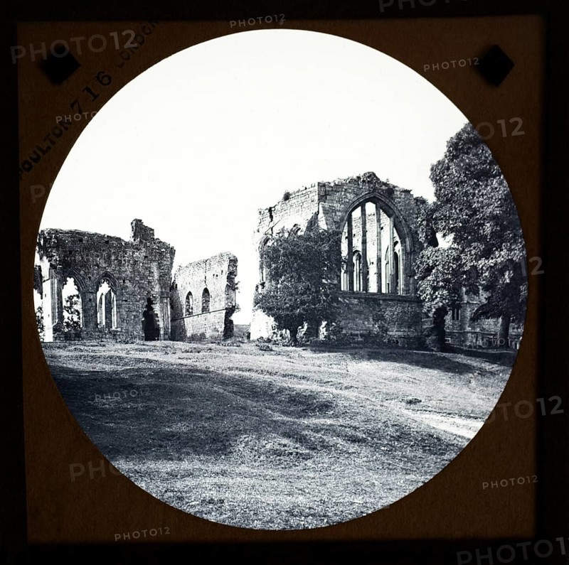 Magic lnatern slide by Poulton of Egglestone Castle, County Durham, England, UK c 1900
