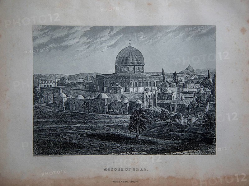 Mosque of Omar, Jerusalem, Holy Land, engraving engraved R Dawson, Published by William Collins