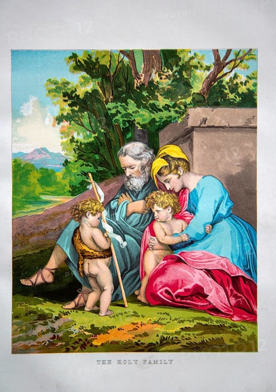 Nineteenth century Victorian Bible story illustration in Chromo-Lithography, The Holy Family