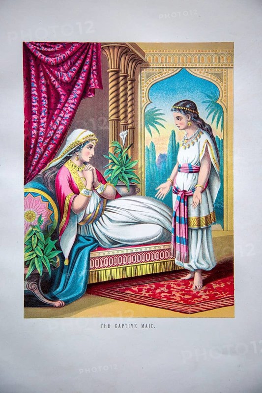 Nineteenth century Victorian Bible story illustration in Chromo-Lithography, The Captive Maid