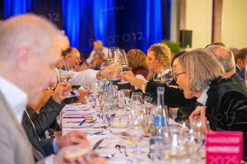 Festive atmosphere with toasting guests at a dinner