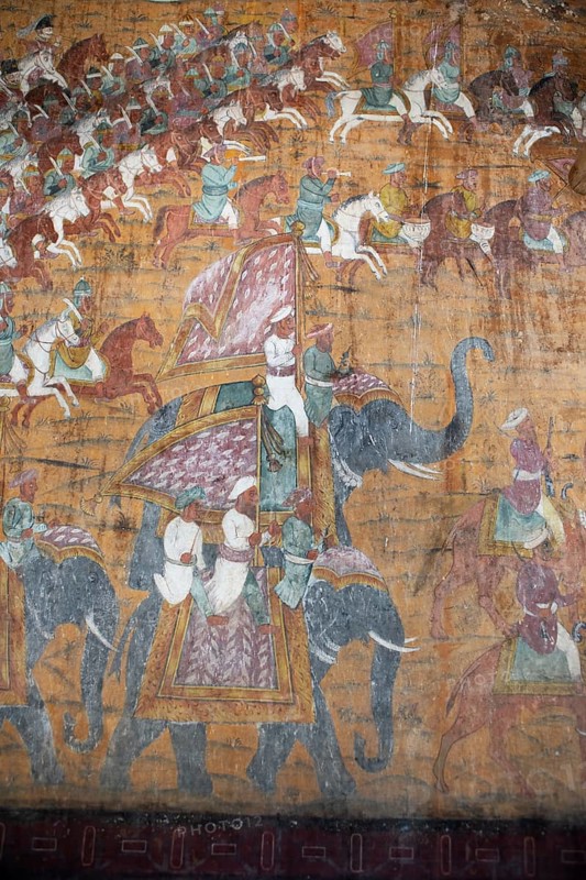 Mural painting in the Daria Daulat Bagh or Tipu Sultan's Summer Palace, Srirangapatna, Karnataka, India