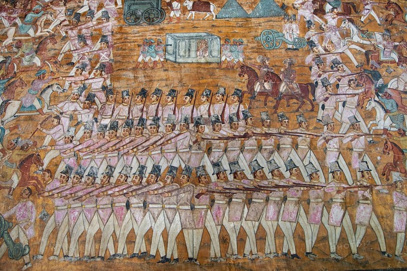 Mural painting in the Daria Daulat Bagh or Tipu Sultan's Summer Palace, Srirangapatna, Karnataka, India