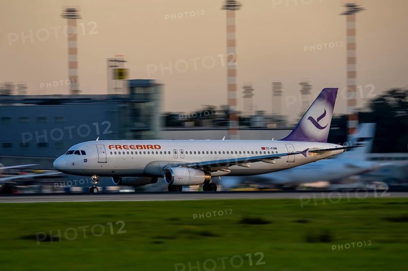 Freebird Airbus lands at Düsseldorf Airport, North Rhine-Westphalia, Germany