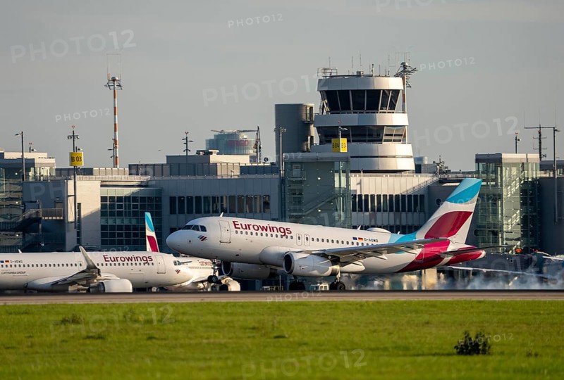 Eurowings Airbus A319-132 lands at Düsseldorf Airport, North Rhine-Westphalia, Germany