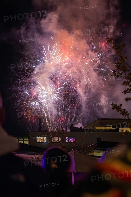 People watching fireworks in the night sky, Fire Night, Sindelfingen, Germany