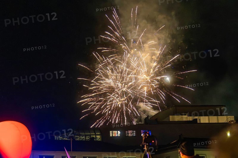Fireworks illuminate the night sky above a building, atmospheric lights, Fire Night, Sindelfingen, Germany