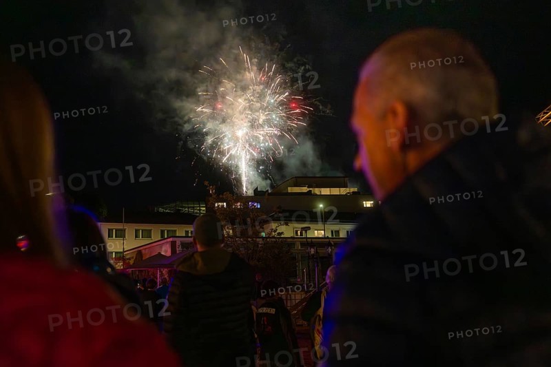An impressive fireworks display lights up the night sky in front of planned spectators, Fire Night, Sindelfingen, Germany