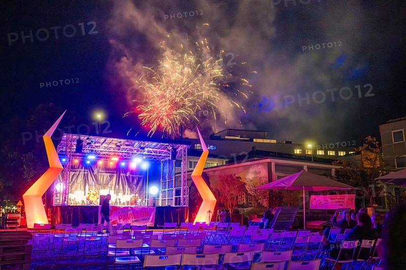Nocturnal open-air event with stage lighting and fireworks, Fire Night, Sindelfingen, Germany