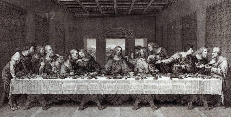 The Last Supper by Leonardo da Vinci, illustration after the copperplate engraving by Rapahael Morghen