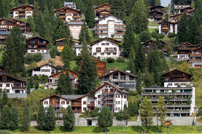 Hillside apartment blocks, Arosa, Graubünden, Switzerland