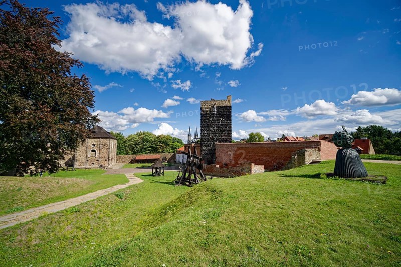 Keep, Black Tower and Staufer Imperial Palace in the Romanesque style, double chapel, castle complex and fortifications, Cheb, Eger, Egerland, Bohemia, Czech Republic, Czech Republic