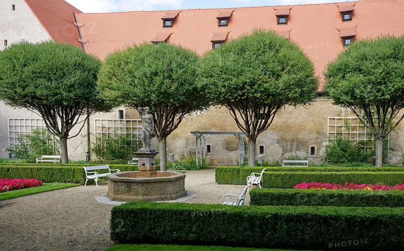 Monastery garden of the former Franciscan monastery in Cheb, Cheb, Eger, Egerland, Bohemia, Czech Republic, Czech Republic