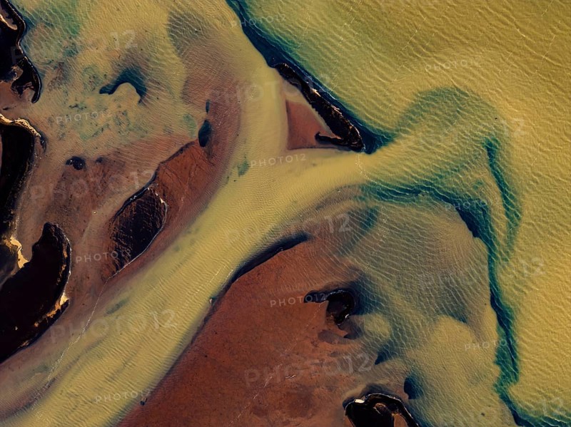 River, river course, river delta, branches, aerial view, wild river, summer, marshland, sediments, sulphur, South Iceland, Iceland