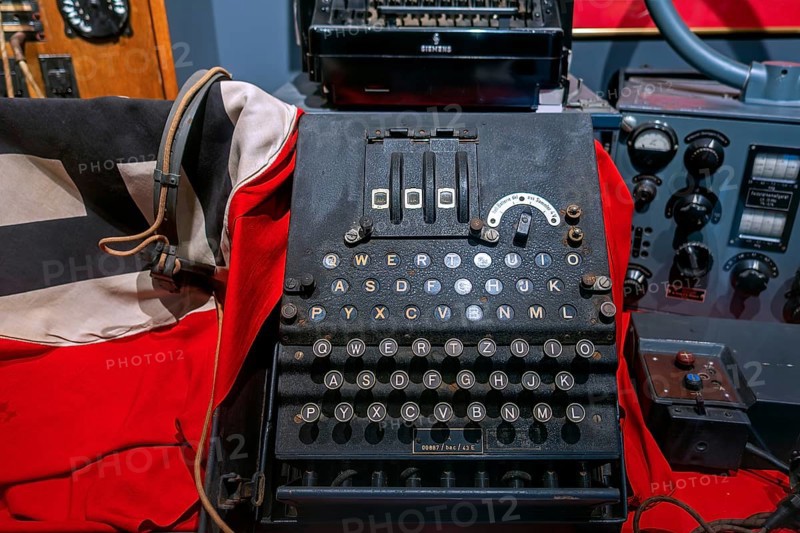 WW2 German three-rotor Enigma cipher machine for encoding top-secret military messages, used by Nazi Germany during World War Two