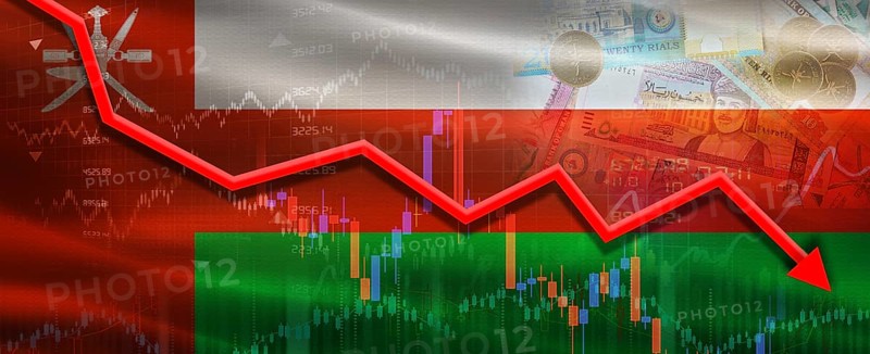 Oman financial crisis on economic graph. Financial fall of Oman on economy market