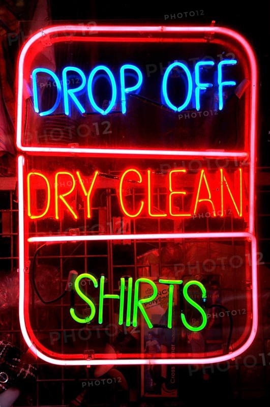Illuminated advertising for a laundry, New York City, USA