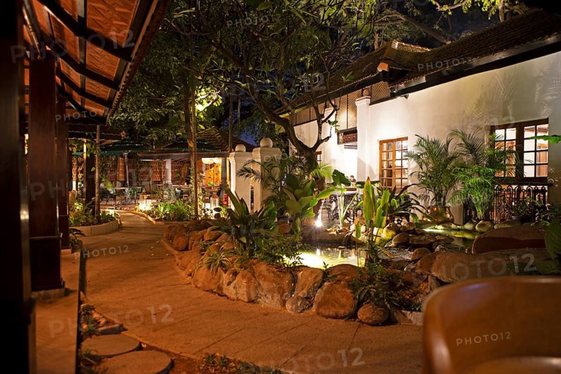 Indian garden restaurant in the evening, Begaluru or Bangalore, Karnataka, India