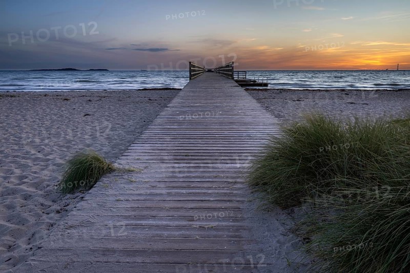 Spacious, empty beach with a pier, evening lighting, gentle sound of the sea, pier, Kobaek Strand, Sjaelland, Denmark