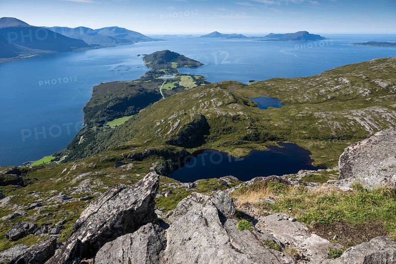 Extensive coastal landscape with mountains, lakes and fjord, Otroya or Otrøya island, Møre og Romsdal, Norway